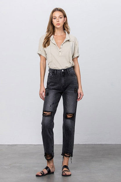 Insane Gene High Waist Mom Fit Black Ankle Jeans us.meeeshop - Pants