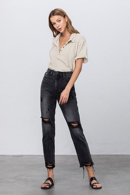 Insane Gene High Waist Mom Fit Black Ankle Jeans us.meeeshop - 