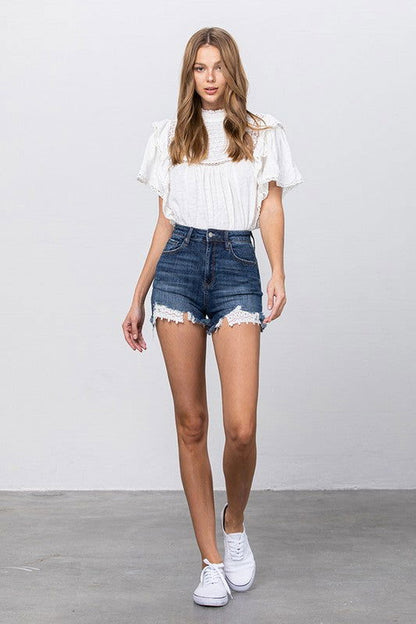 Insane Gene High Waist With Lace Lining Trim Shorts us.meeeshop - Shorts