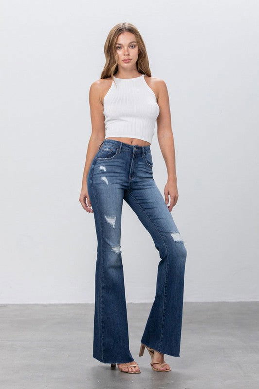 Insane Gene Mid Rise Dark Wash Flare Jeans us.meeeshop - 