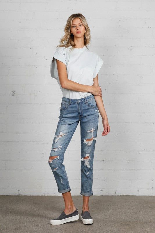 Insane Gene Mid Rise Heavy Destroyed Jeans us.meeeshop - 