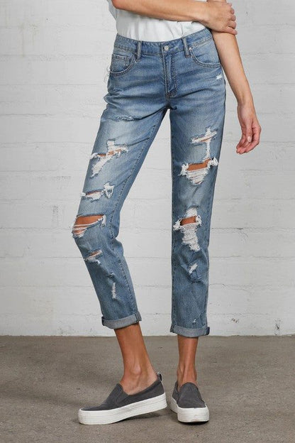 Insane Gene Mid Rise Heavy Destroyed Jeans us.meeeshop - 