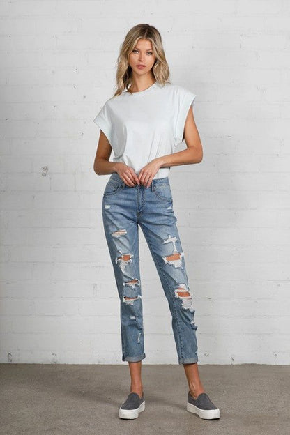 Insane Gene Mid Rise Heavy Destroyed Jeans us.meeeshop - Pants