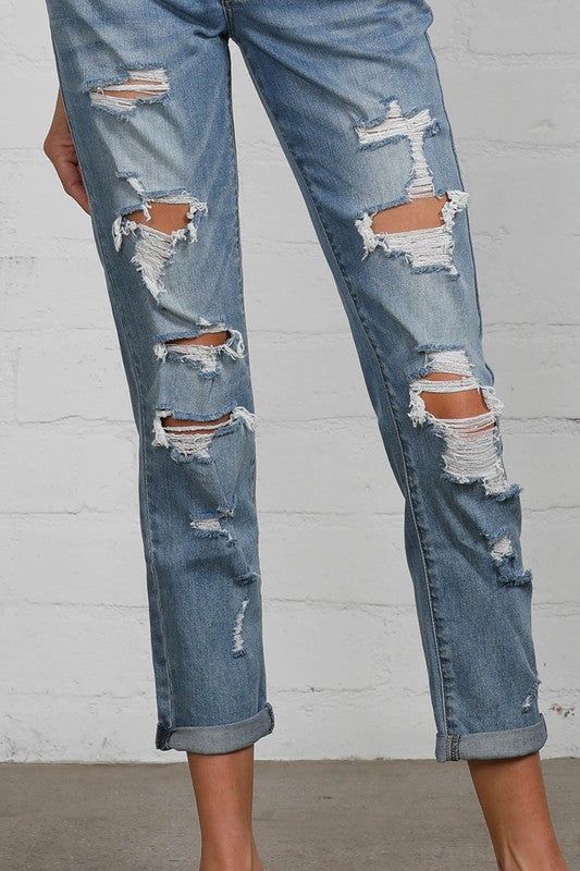 Insane Gene Mid Rise Heavy Destroyed Jeans us.meeeshop - 