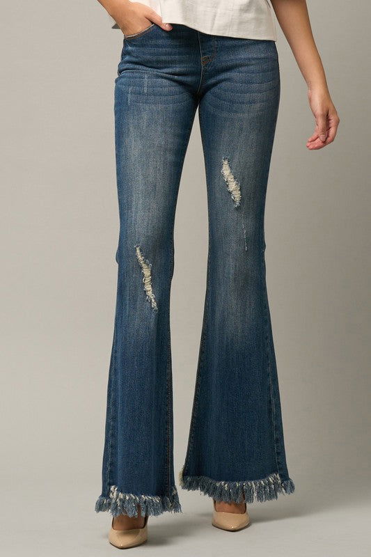 Insane Gene Mid-Rise Wide Elastic Banded Flare Jeans us.meeeshop - 