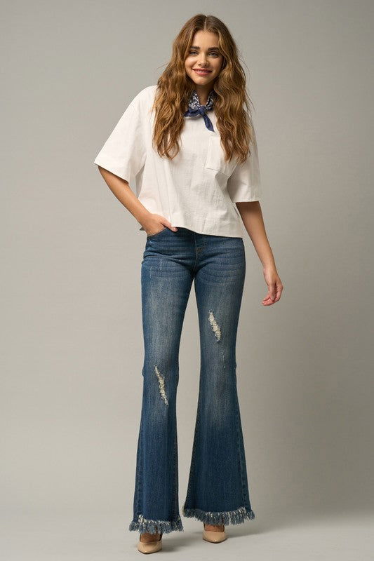 Insane Gene Mid-Rise Wide Elastic Banded Flare Jeans us.meeeshop - Pants