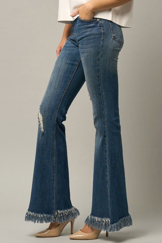 Insane Gene Mid-Rise Wide Elastic Banded Flare Jeans us.meeeshop - 