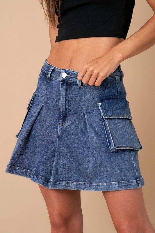 Insane Gene Pleated Cargo Denim Mini Skirt us.meeeshop - 