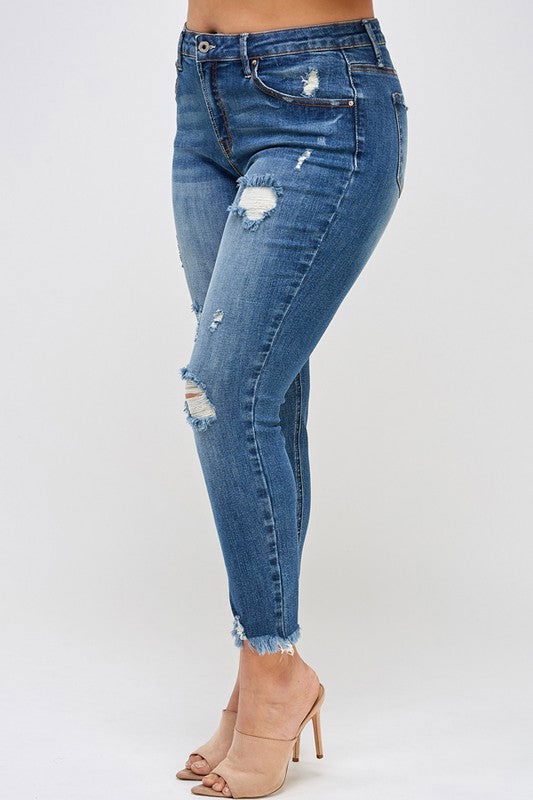 Insane Gene Plus Size High Rise Distressed Ankle Skinny us.meeeshop - 