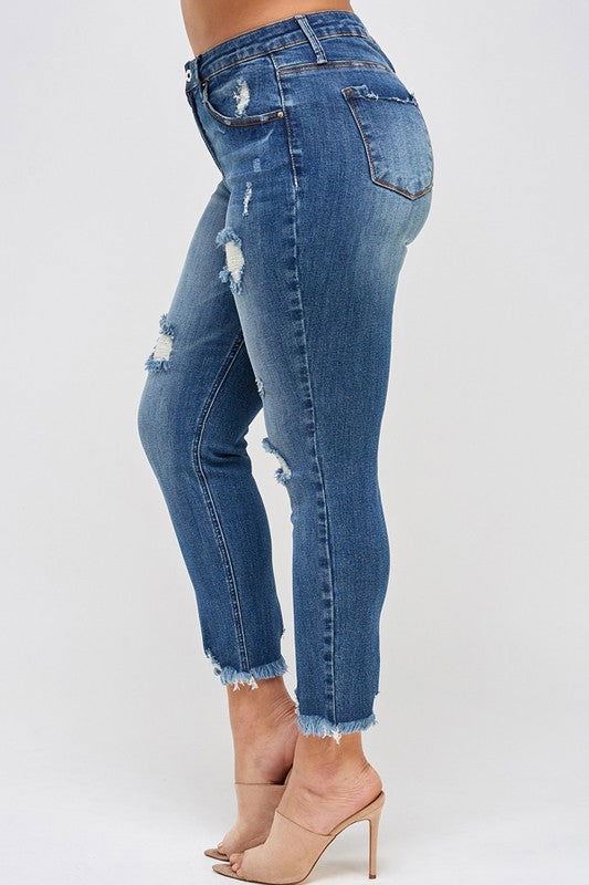 Insane Gene Plus Size High Rise Distressed Ankle Skinny us.meeeshop - 