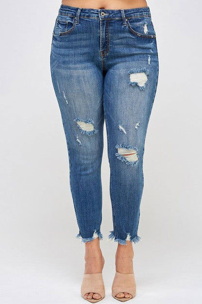 Insane Gene Plus Size High Rise Distressed Ankle Skinny us.meeeshop - 