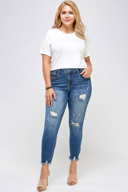 Insane Gene Plus Size High Rise Distressed Ankle Skinny us.meeeshop - Pants