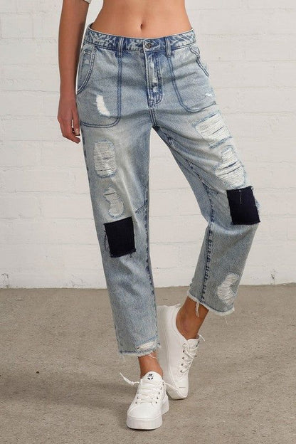 Insane Gene Raw Hem Patched Jeans us.meeeshop - 