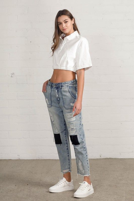 Insane Gene Raw Hem Patched Jeans us.meeeshop - 