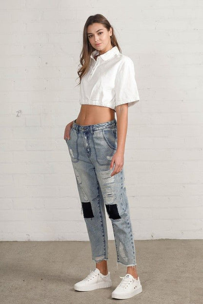 Insane Gene Raw Hem Patched Jeans us.meeeshop - 