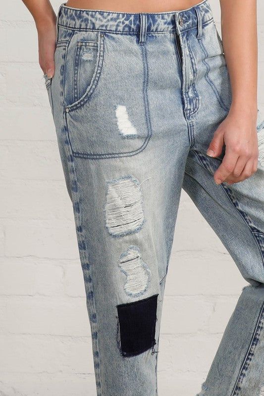 Insane Gene Raw Hem Patched Jeans us.meeeshop - 