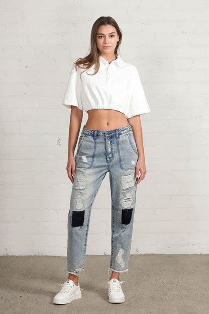 Insane Gene Raw Hem Patched Jeans us.meeeshop - Pants