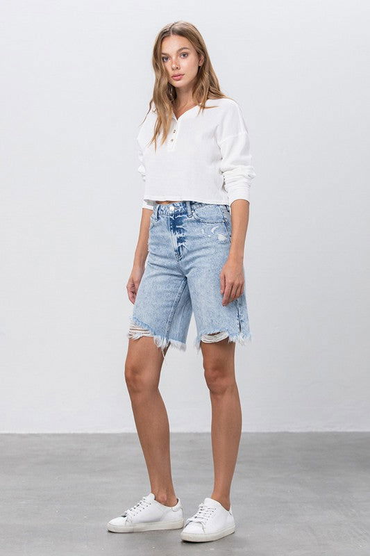 Insane Gene Take No Slit Distressed Denim Bermuda Shorts us.meeeshop - 