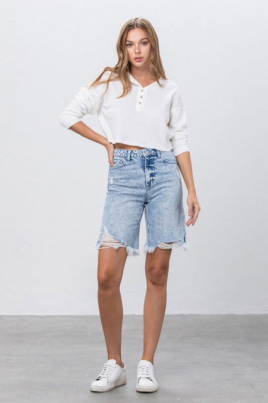 Insane Gene Take No Slit Distressed Denim Bermuda Shorts us.meeeshop - Shorts