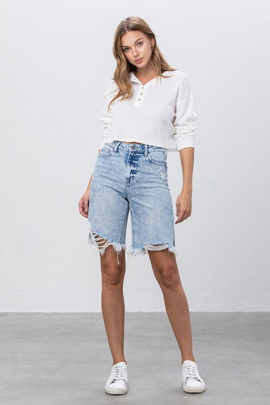 Insane Gene Take No Slit Distressed Denim Bermuda Shorts us.meeeshop - 