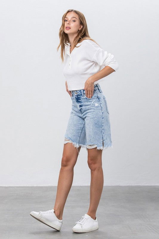 Insane Gene Take No Slit Distressed Denim Bermuda Shorts us.meeeshop - 