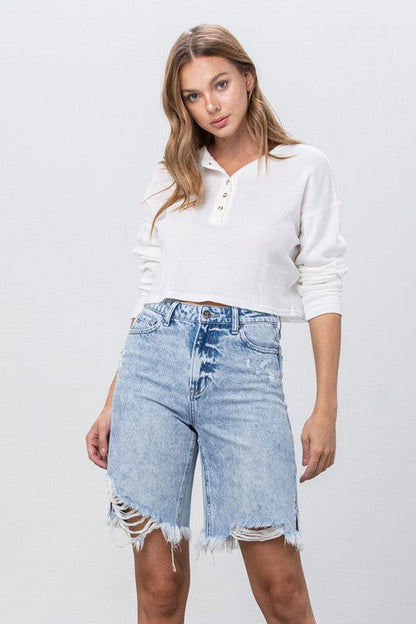 Insane Gene Take No Slit Distressed Denim Bermuda Shorts us.meeeshop - 