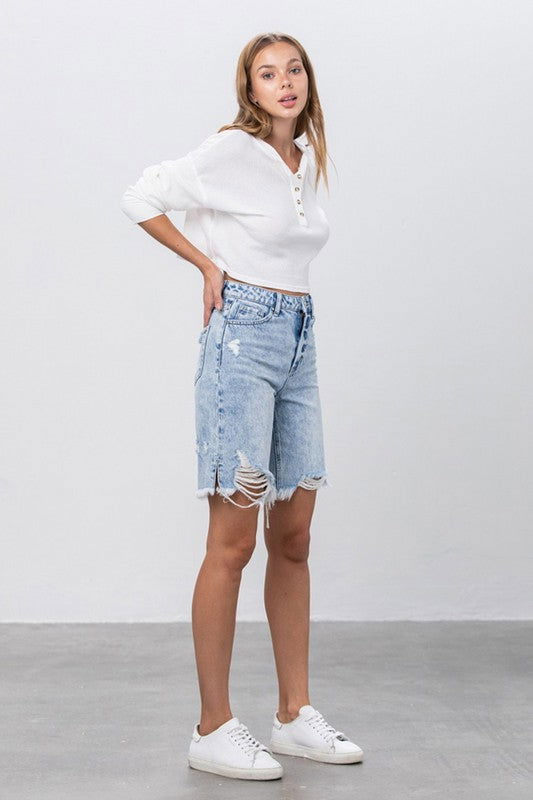 Insane Gene Take No Slit Distressed Denim Bermuda Shorts us.meeeshop - 