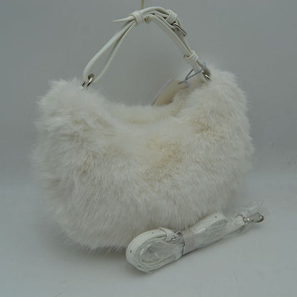 Plush Faux Fur Hobo Handbag with Adjustable Top Handle and Strap