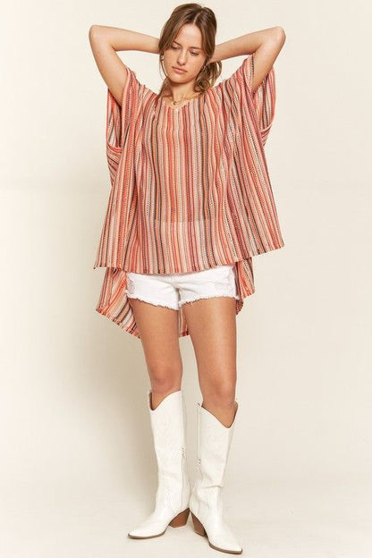 Jade By Jane Colorful Vertical Stripe Poncho us.meeeshop - 