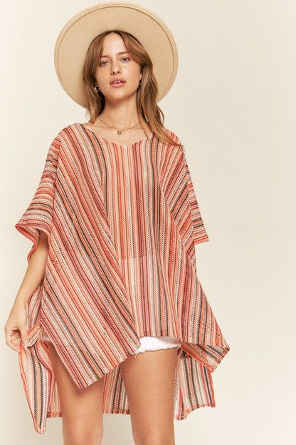 Jade By Jane Colorful Vertical Stripe Poncho us.meeeshop - Shirts & Tops