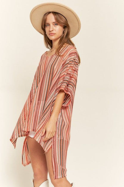 Jade By Jane Colorful Vertical Stripe Poncho us.meeeshop - 