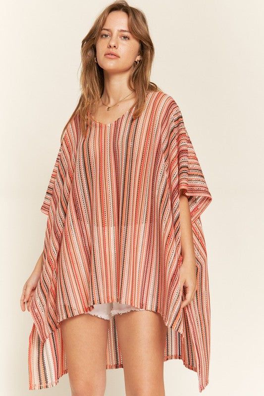 Jade By Jane Colorful Vertical Stripe Poncho us.meeeshop - 