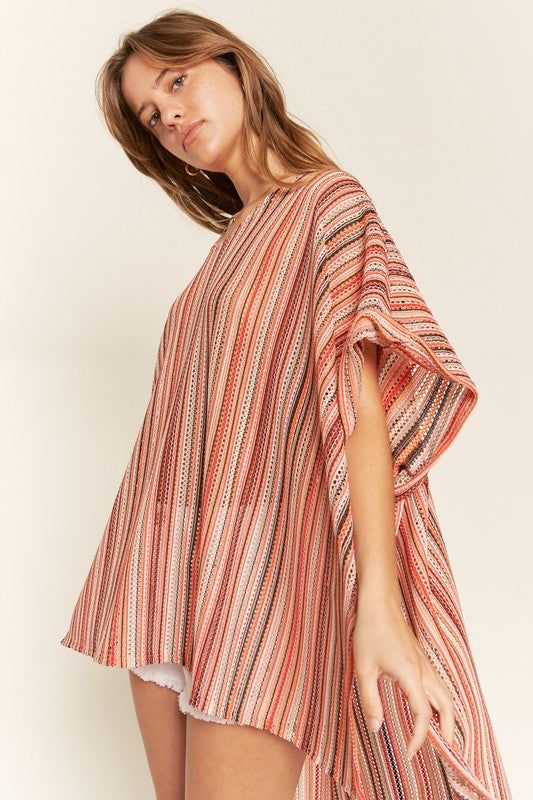 Jade By Jane Colorful Vertical Stripe Poncho us.meeeshop - 