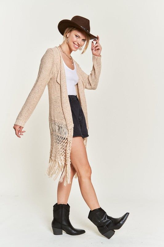 Jade By Jane Fringe Knit Cardigan Plus us.meeeshop - 