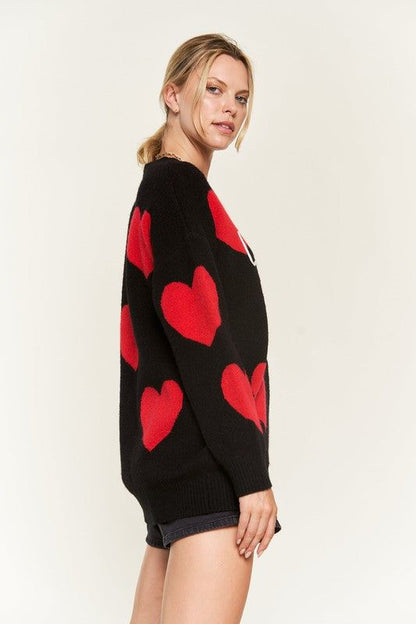 Jade By Jane Heart Print Oversized Sweater us.meeeshop - 