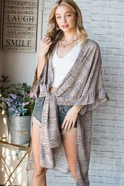 Jade By Jane Natural Geo Print Mid Sleeve Kimono Plus us.meeeshop - 