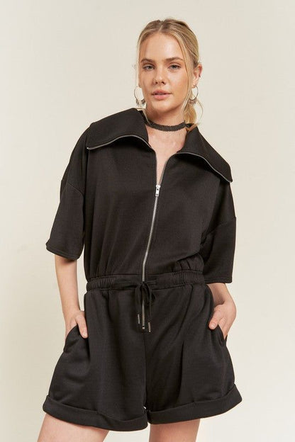 Jade By Jane Plus Size Terry Zip Front Romper us.meeeshop - Jumpsuits & Rompers