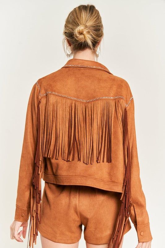 Jade By Jane Suede studded fringe jacket PLUS us.meeeshop - 