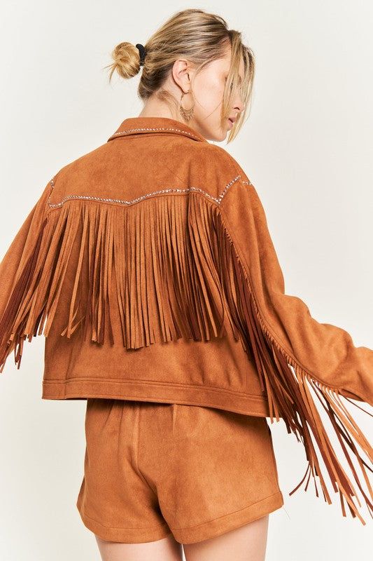 Jade By Jane Suede studded fringe jacket PLUS us.meeeshop - 