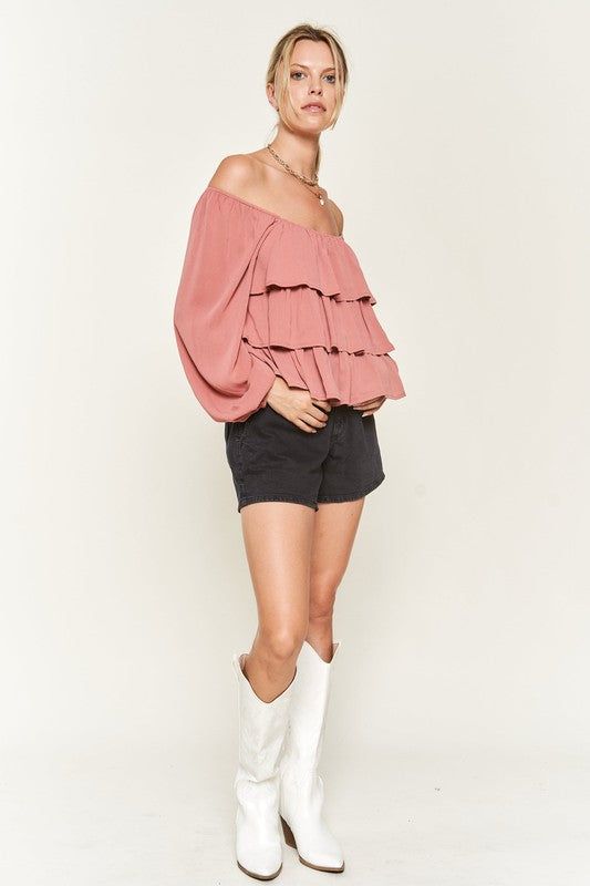 Jade By Jane Tiered flounce designed Blouse us.meeeshop - 