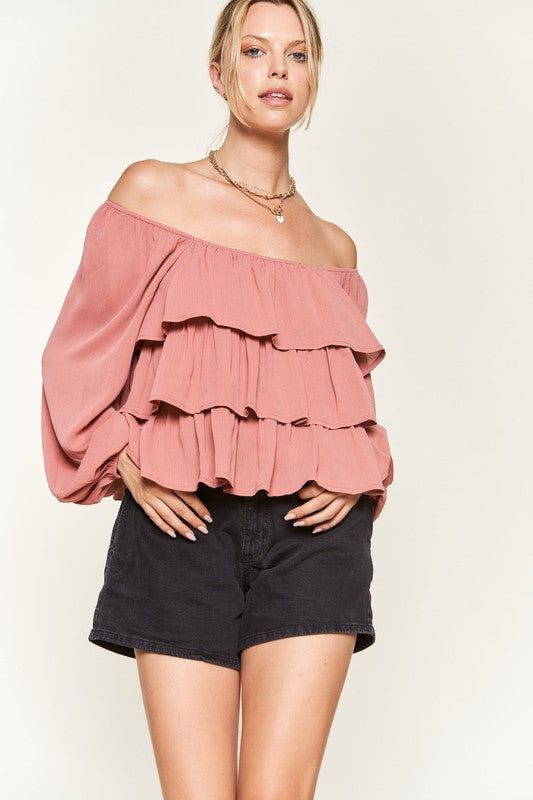 Jade By Jane Tiered flounce designed Blouse us.meeeshop - 