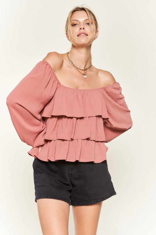 Jade By Jane Tiered flounce designed Blouse us.meeeshop - Shirts & Tops