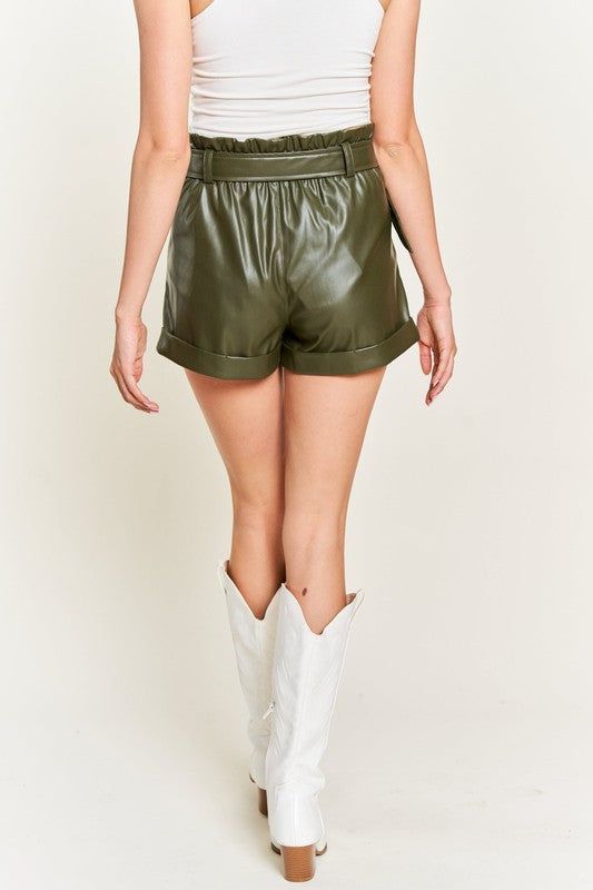 Jade By Jane High-rise waist Belted Faux Leather Short - us.meeeshop