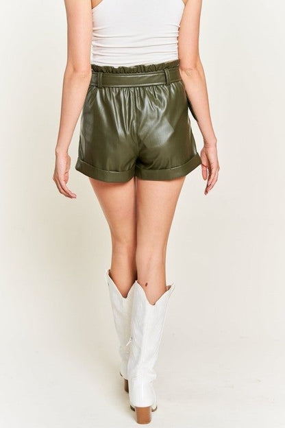 Jade By Jane High-rise waist Belted Faux Leather Short - us.meeeshop