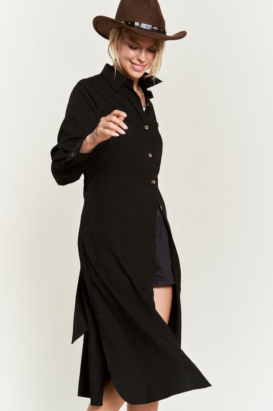Jade By Jane Solid Button Down Belted Long Dress - us.meeeshop