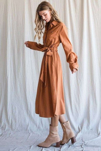 Jade By Jane Solid Button Down Belted Long Dress - us.meeeshop