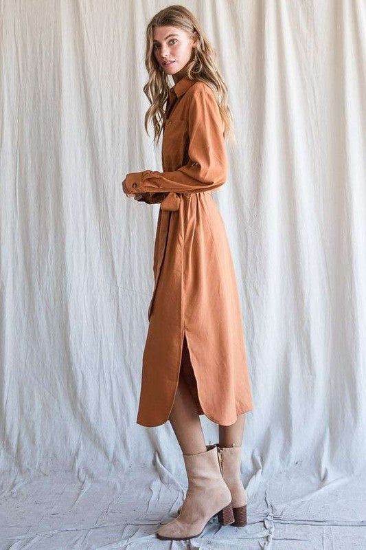 Jade By Jane Solid Button Down Belted Long Dress | us.meeeshop