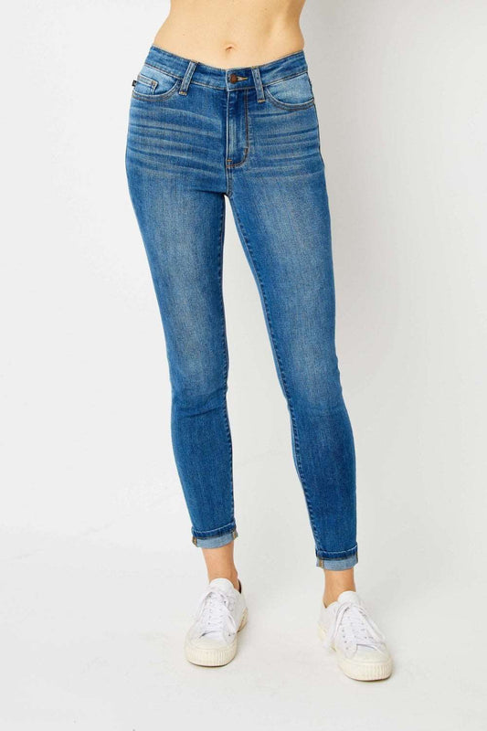 Judy Blue Full Size Cuffed Hem Skinny Jeans us.meeeshop - Pants