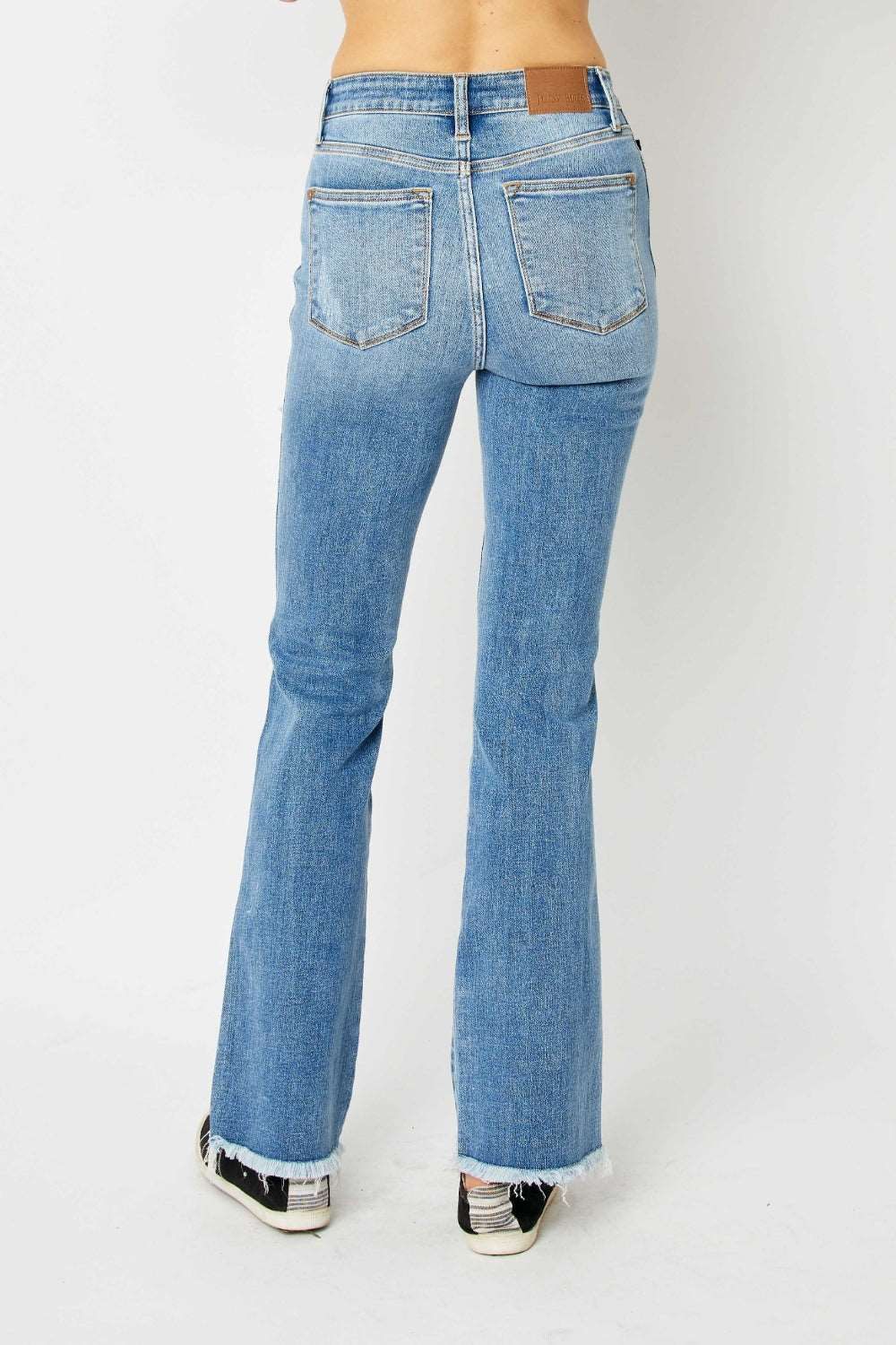 Judy Blue Full Size Distressed Raw Hem Bootcut Jeans us.meeeshop - 