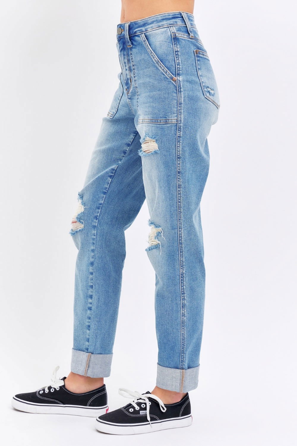 Judy Blue Full Size Distressed Straight Jeans with Patch Pockets us.meeeshop - 